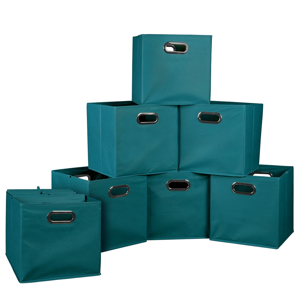 Cubo Set of 12 Foldable Fabric Storage Bins- Teal. Picture 1