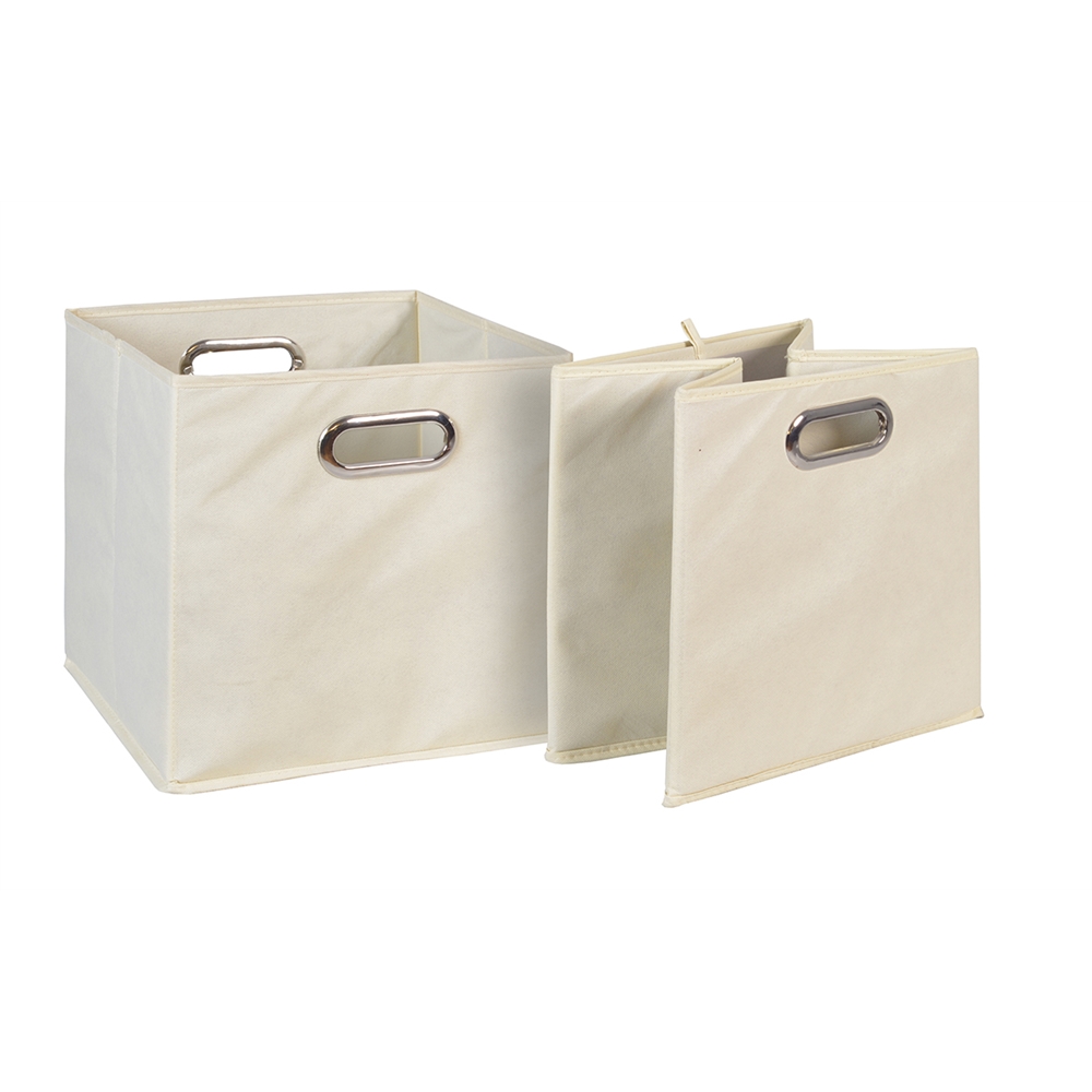 Cubo Set of 2 Foldable Fabric Storage Bins- Beige. Picture 1