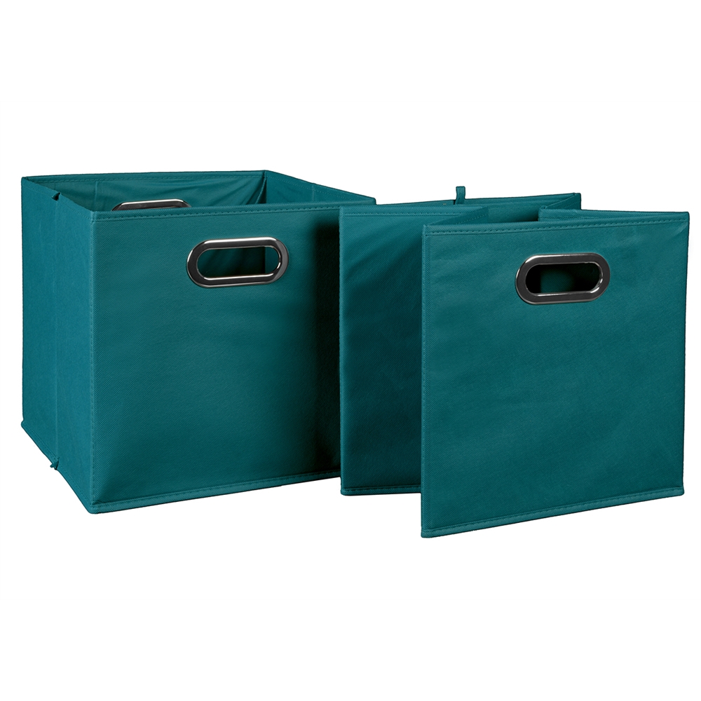 Cubo Set of 2 Foldable Fabric Storage Bins- Teal. Picture 2