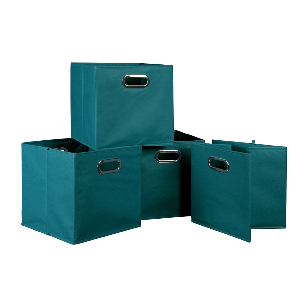 Cubo Set of 4 Foldable Fabric Storage Bins- Teal. Picture 2
