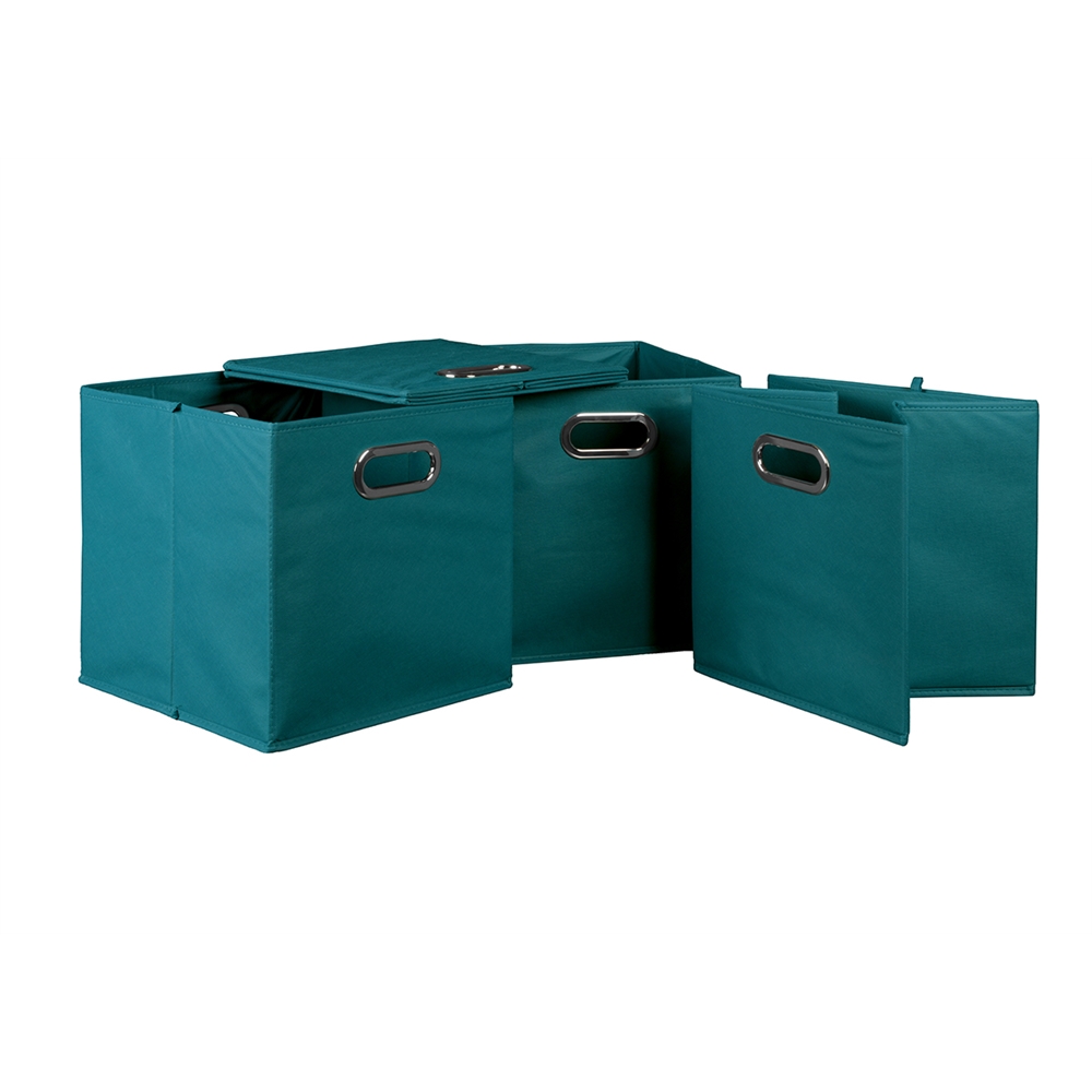 Cubo Set of 4 Foldable Fabric Storage Bins- Teal. Picture 3