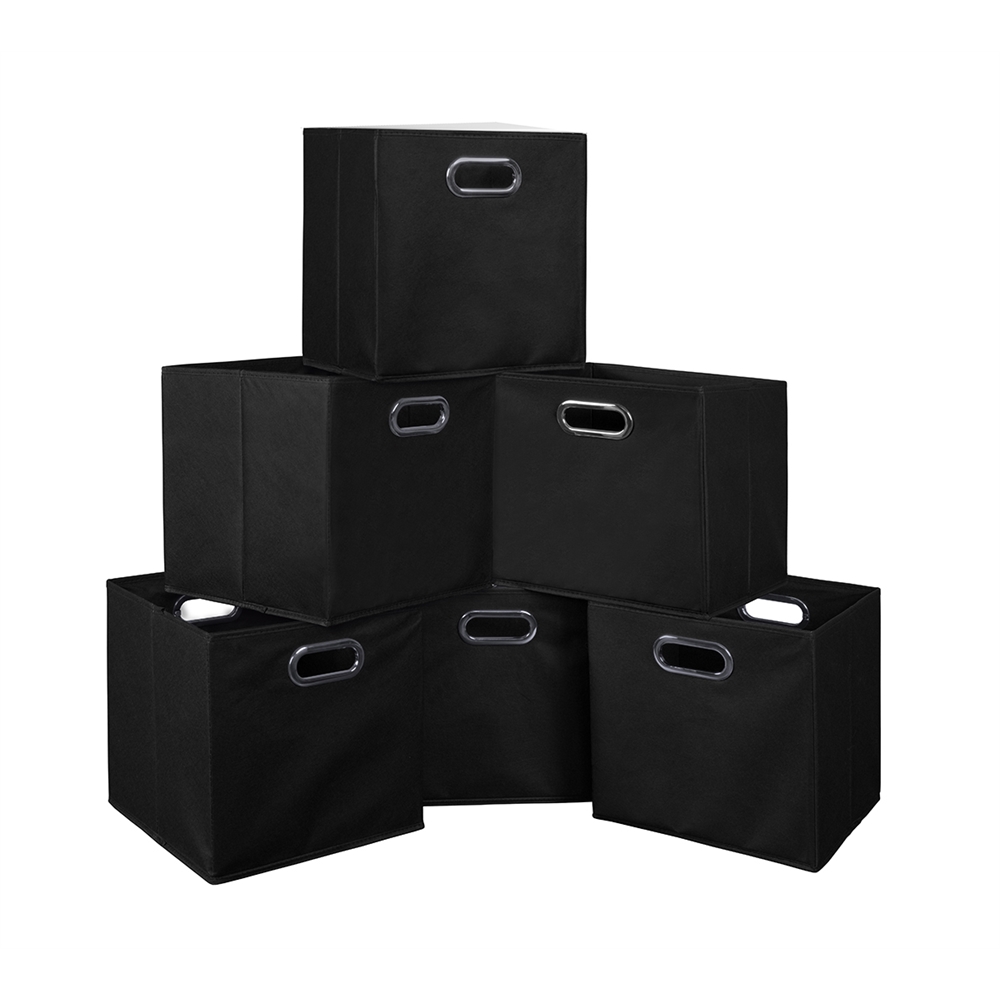 Cubo Set of 6 Foldable Fabric Storage Bins- Black. Picture 1