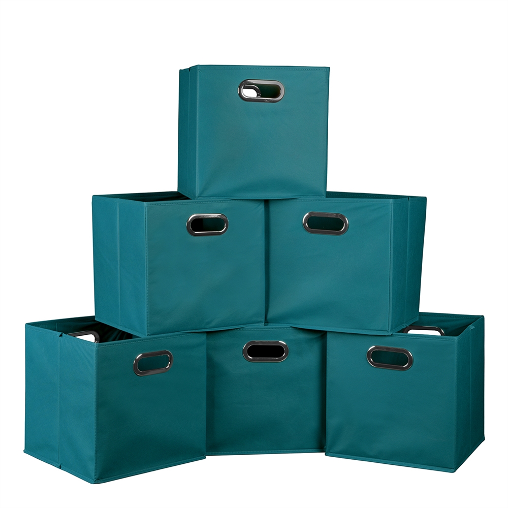 Cubo Set of 6 Foldable Fabric Storage Bins- Teal. Picture 1
