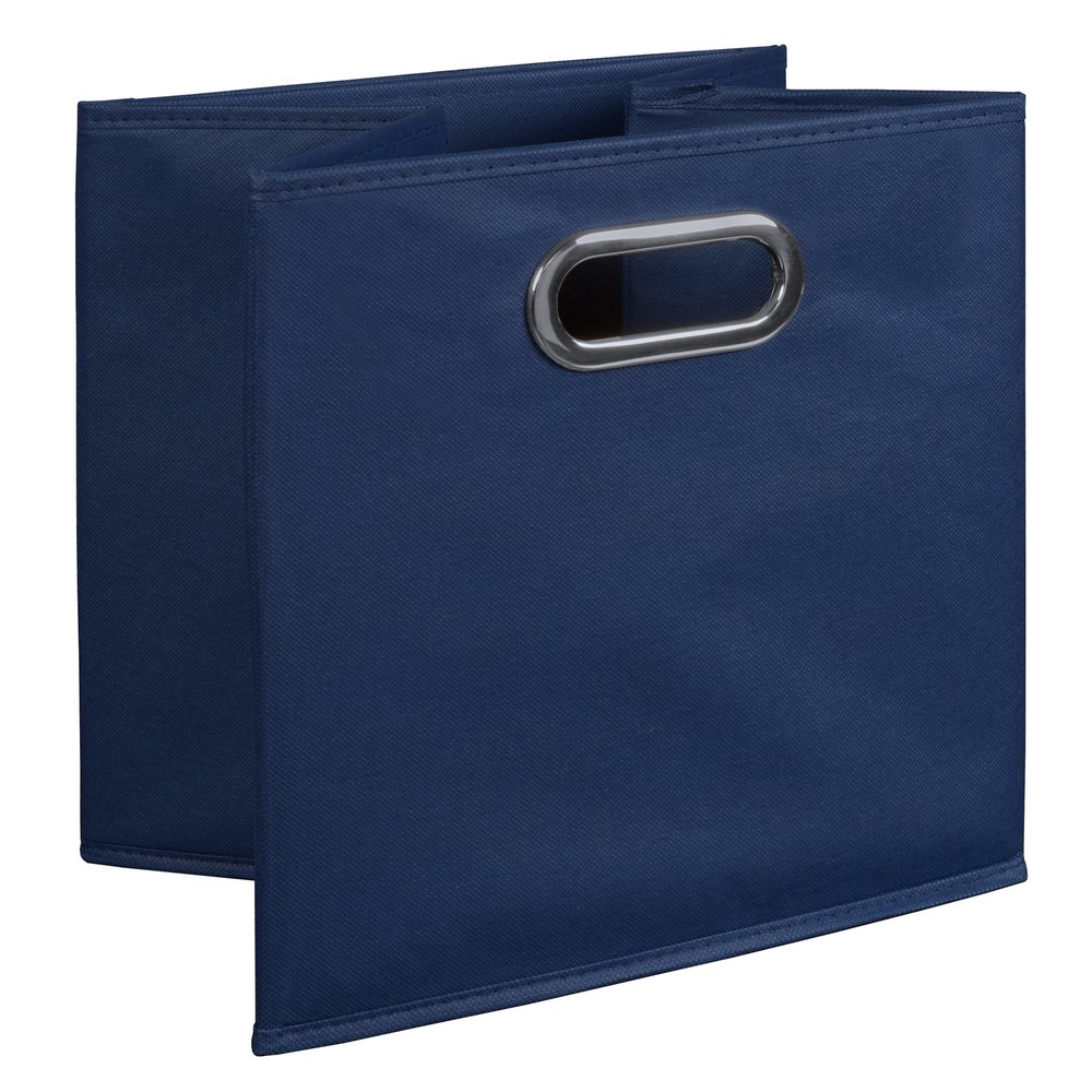 Flip Flop 67" Square Folding Bookcase with Folding Fabric Bins- Medium Oak/Blue. Picture 5