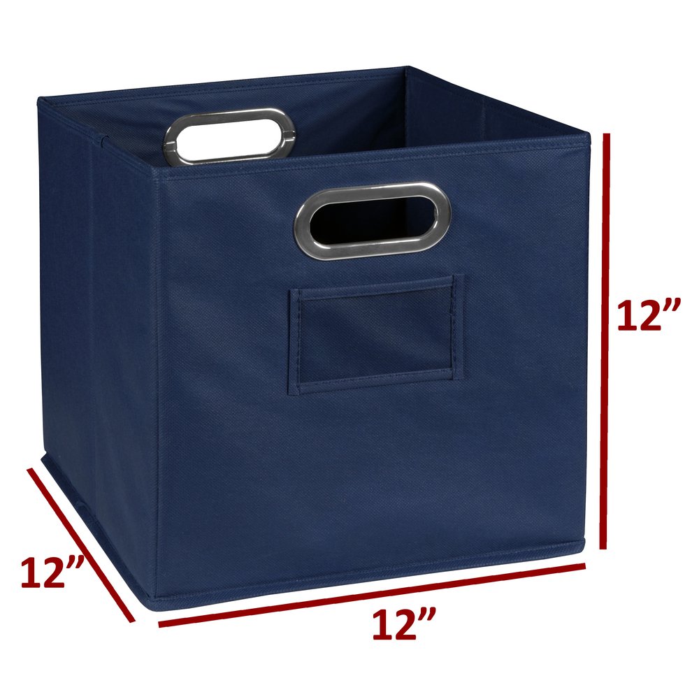 Flip Flop 67" Square Folding Bookcase with Folding Fabric Bins- Medium Oak/Blue. Picture 6