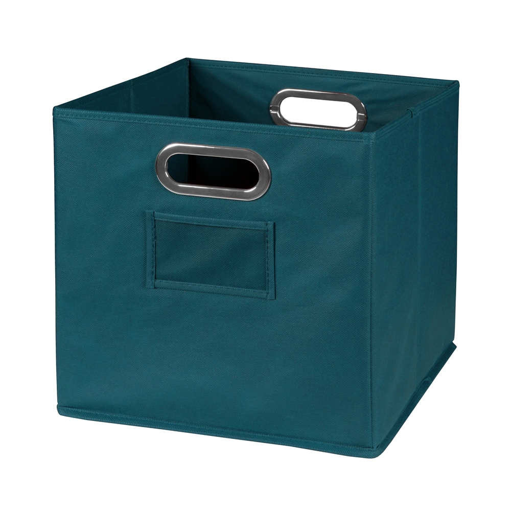 Cubo Set of 12 Foldable Fabric Storage Bins- Teal. Picture 4
