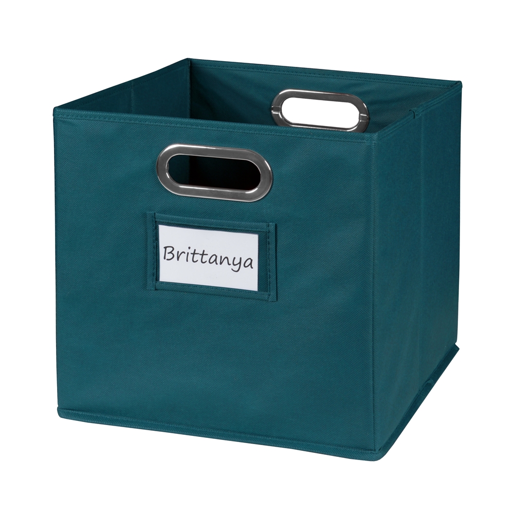 Cubo Set of 12 Foldable Fabric Storage Bins- Teal. Picture 5