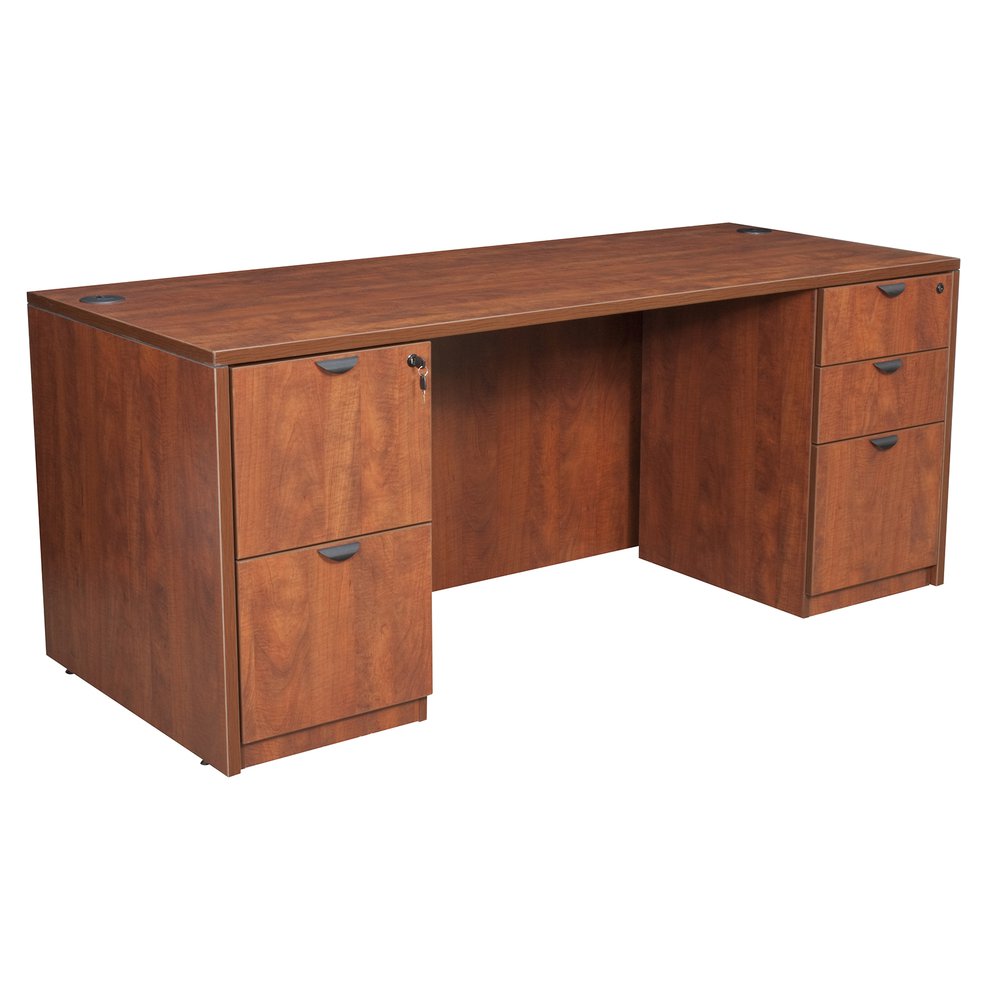 Legacy 66" Double Full Pedestal Desk- Cherry. Picture 1