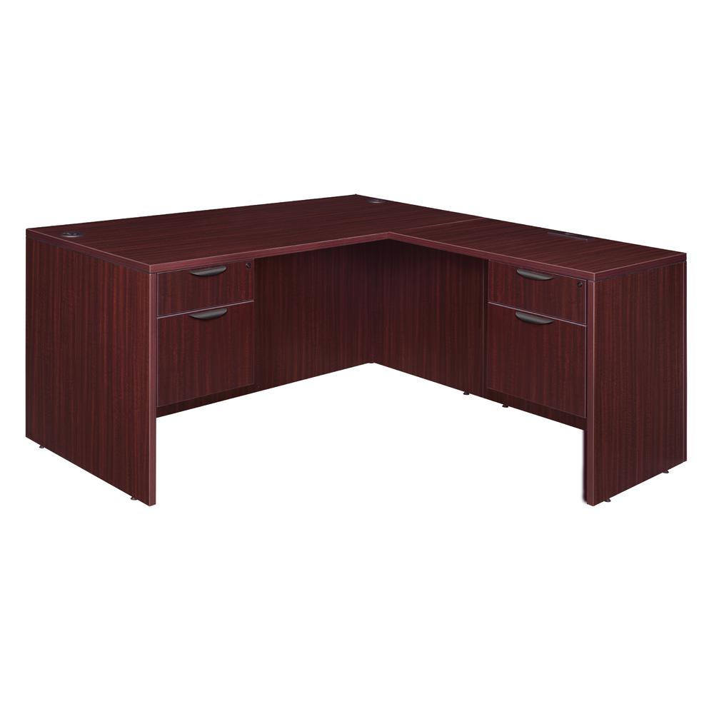 Legacy 66" Double Pedestal L-Desk with 35" Return- Mahogany. Picture 1