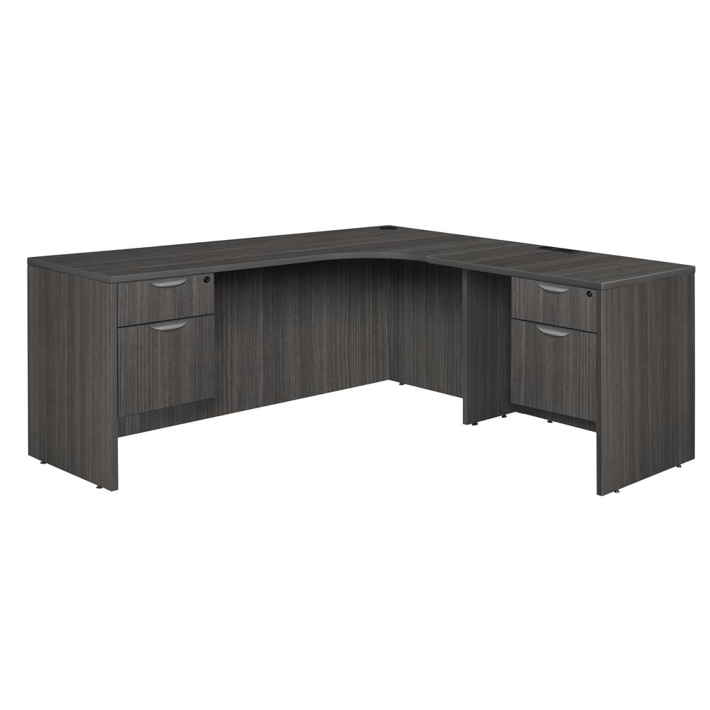 Legacy 71" Double Pedestal Right Corner Credenza with 35" Return- Ash Grey. Picture 1