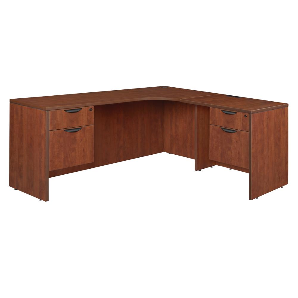 Legacy 71" Double Pedestal Right Corner Credenza with 35" Return- Cherry. Picture 1