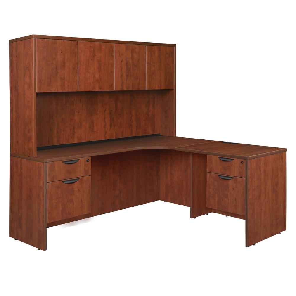 Legacy 71" Double Pedestal Right Corner Credenza with 35" Return and Hutch- Cherry. Picture 1