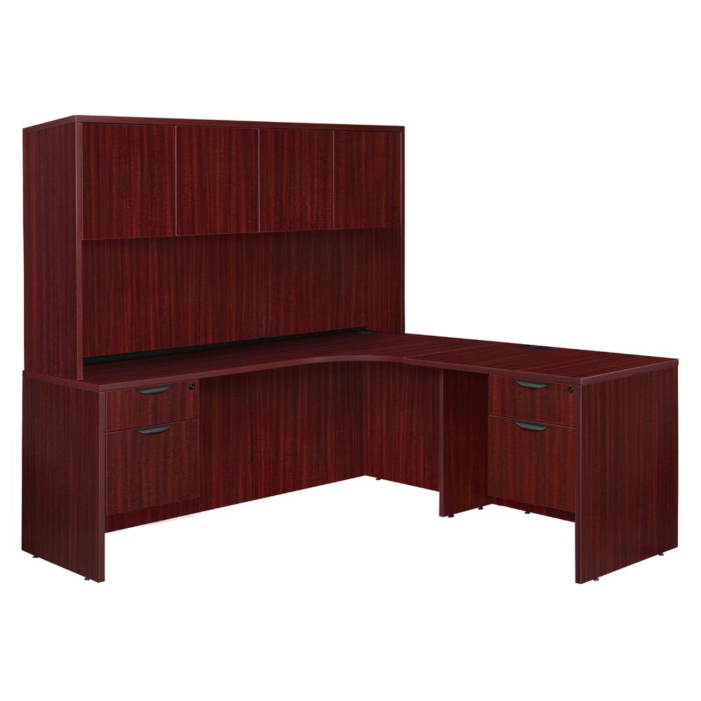 Legacy 71" Double Pedestal Right Corner Credenza with 35" Return and Hutch- Mahogany. Picture 1