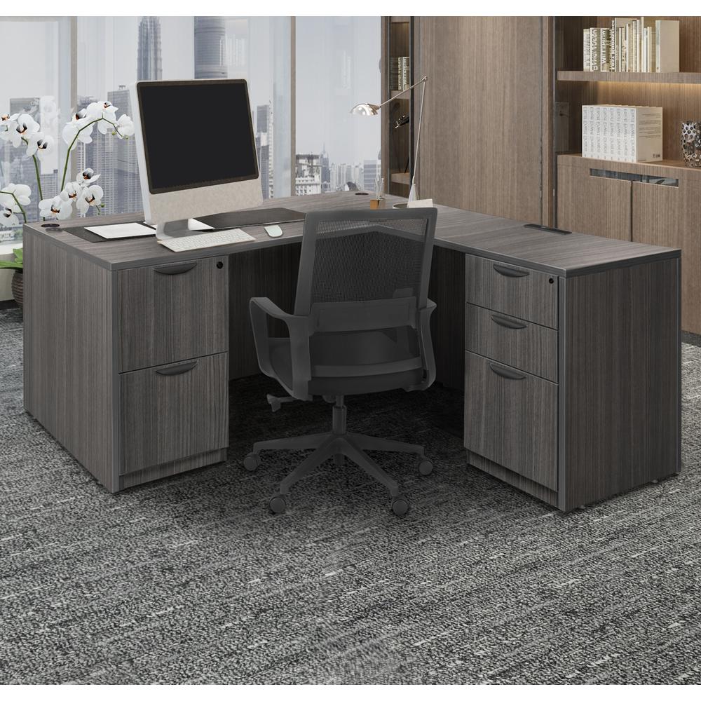 Legacy 60" Double Full Pedestal L-Desk with 35" Return- Ash Grey. Picture 6