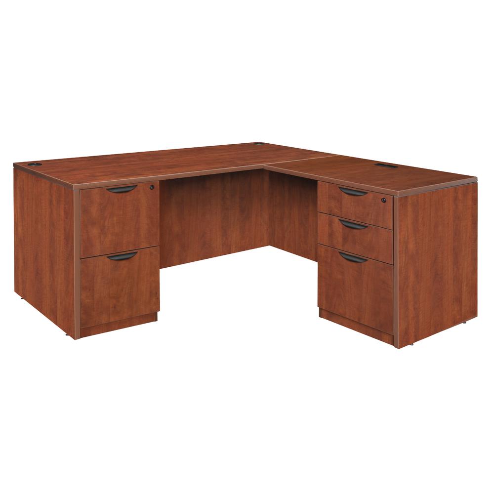 Legacy 60" Double Full Pedestal L-Desk with 35" Return- Cherry. Picture 1