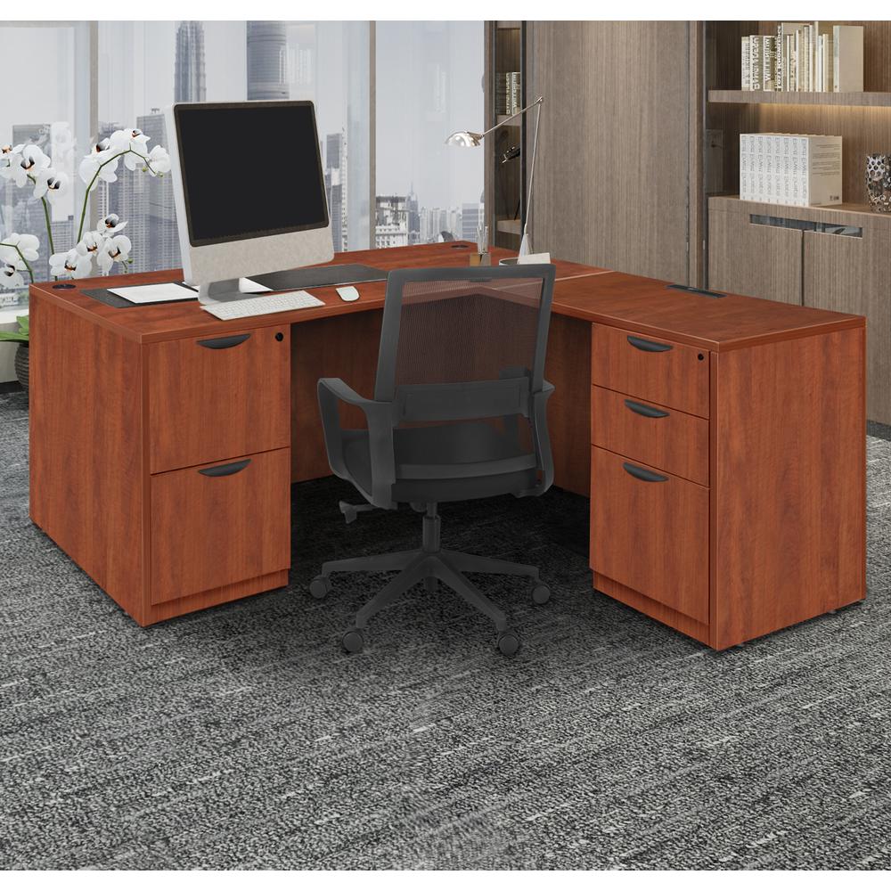 Legacy 60" Double Full Pedestal L-Desk with 35" Return- Cherry. Picture 6
