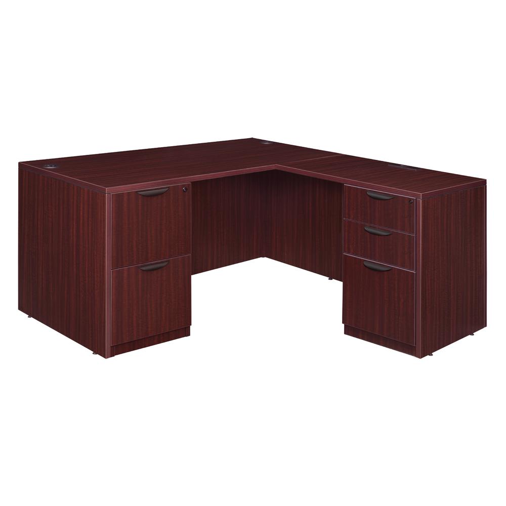 Legacy 60" Double Full Pedestal L-Desk with 35" Return- Mahogany. Picture 1