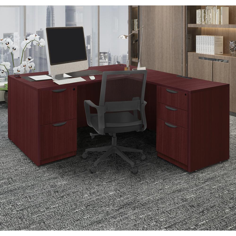 Legacy 60" Double Full Pedestal L-Desk with 35" Return- Mahogany. Picture 6