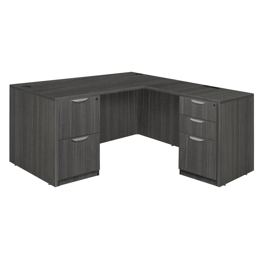 Legacy 66" Double Full Pedestal L-Desk with 35" Return- Ash Grey. Picture 1