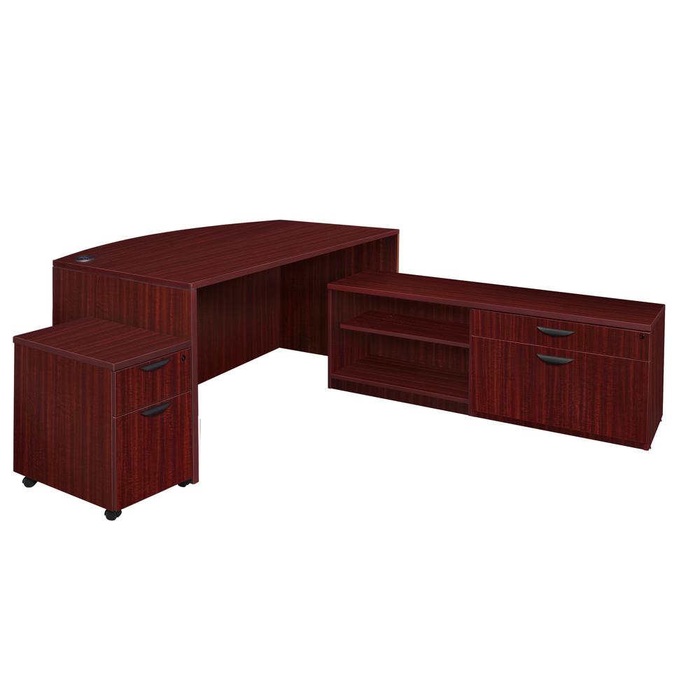 Legacy 71" Hi-Low Bow Front L-Desk with Single Mobile Pedestal- Mahogany. Picture 1