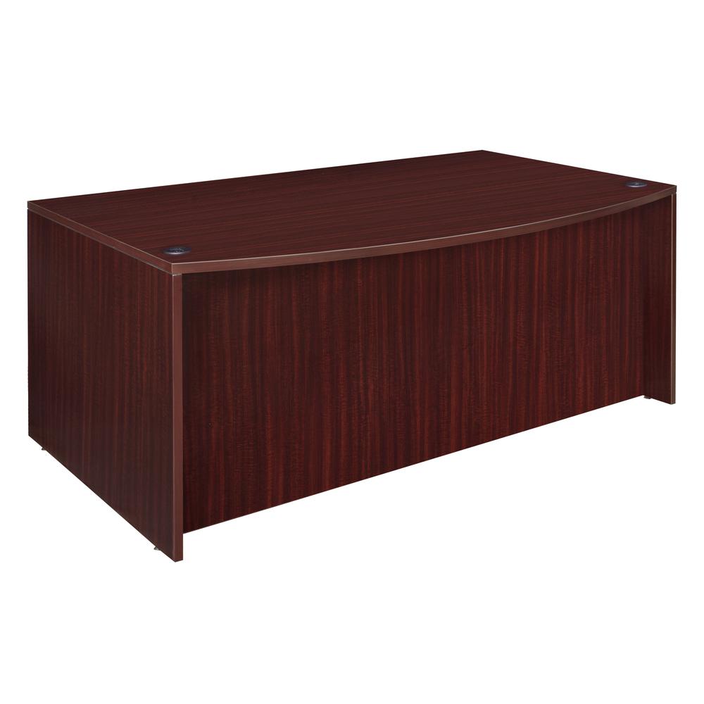 Legacy 71" Hi-Low Bow Front L-Desk with Open Hutch and Single Mobile Pedestal- Mahogany. Picture 3