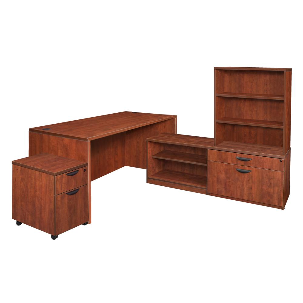 Legacy 66" Hi-Low L-Desk with Open Hutch and Single Mobile Pedestal- Cherry. Picture 1