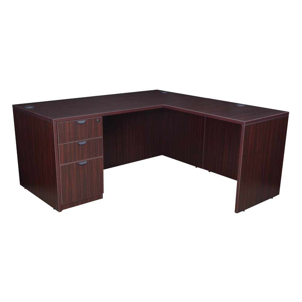 Legacy 66" Single Full Pedestal L-Desk with 47" Return- Mahogany. Picture 1