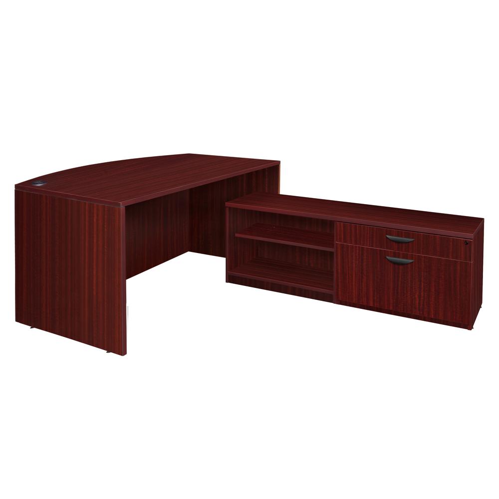Legacy 71" Hi-Low Bow Front L-Desk Shell- Mahogany. Picture 1