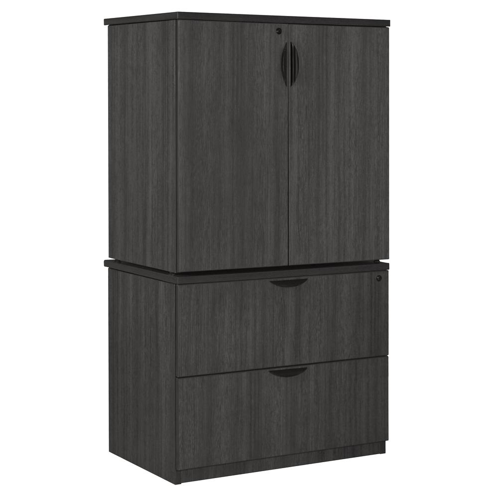 Legacy Lateral File with Stackable Storage Cabinet- Ash Grey. Picture 1
