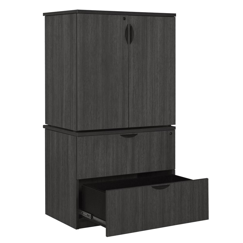 Legacy Lateral File with Stackable Storage Cabinet- Ash Grey. Picture 4