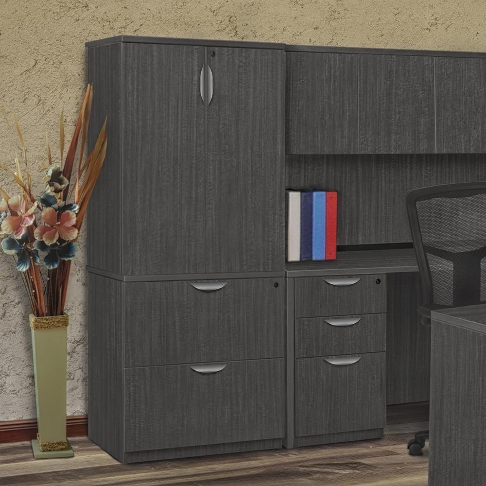 Legacy Lateral File with Stackable Storage Cabinet- Ash Grey. Picture 3