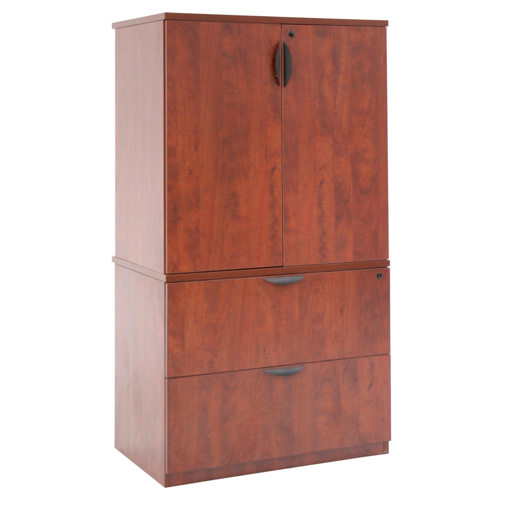 Legacy Lateral File with Stackable Storage Cabinet- Cherry. Picture 1