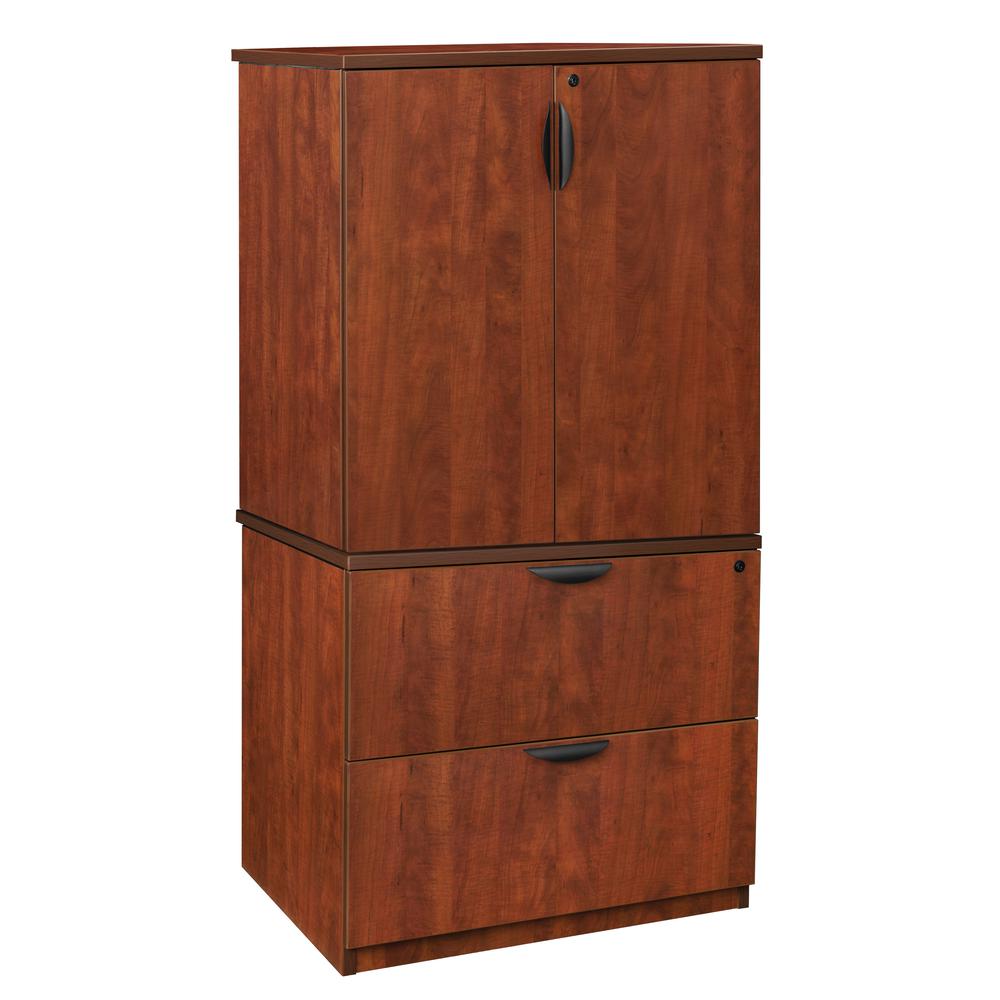 Legacy Lateral File with Stackable Storage Cabinet- Cherry. Picture 1