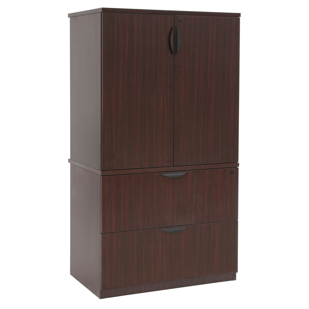 Legacy Lateral File with Stackable Storage Cabinet- Mahogany. Picture 1