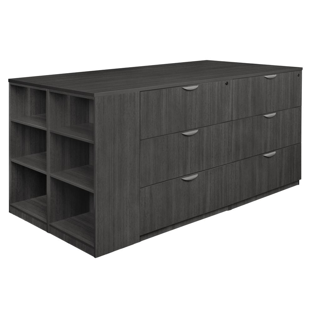 Legacy Stand Up 2 Lateral File/ 2 Desk Quad with Bookcase End- Ash Grey. Picture 2