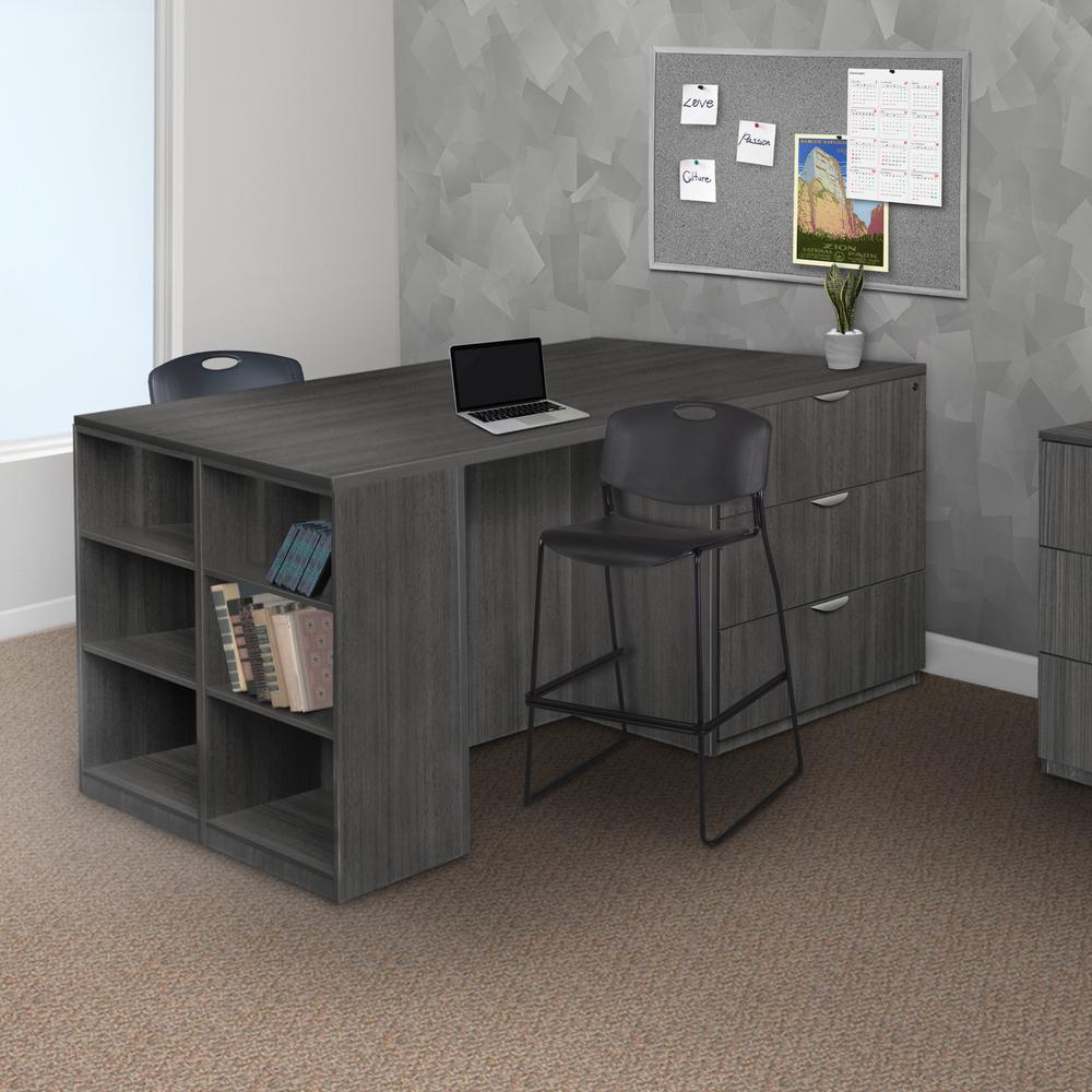 Legacy Stand Up 2 Lateral File/ 2 Desk Quad with Bookcase End- Ash Grey. Picture 6