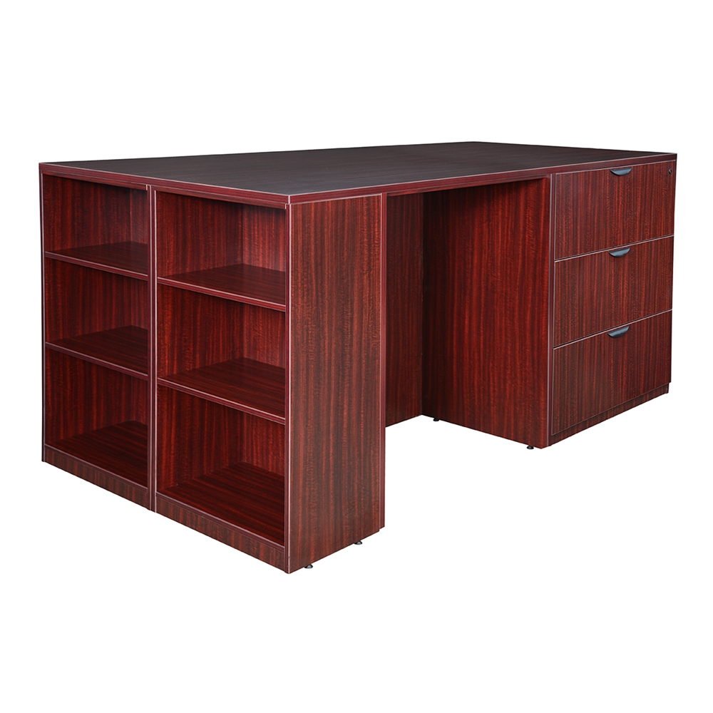 Legacy Stand Up 2 Storage Cabinet/ Lateral File/ Desk Quad with Bookcase End- Mahogany. Picture 3