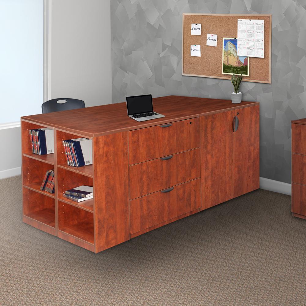 Legacy Stand Up 2 Lateral File/ Storage Cabinet/ Desk Quad with Bookcase End- Cherry. Picture 2