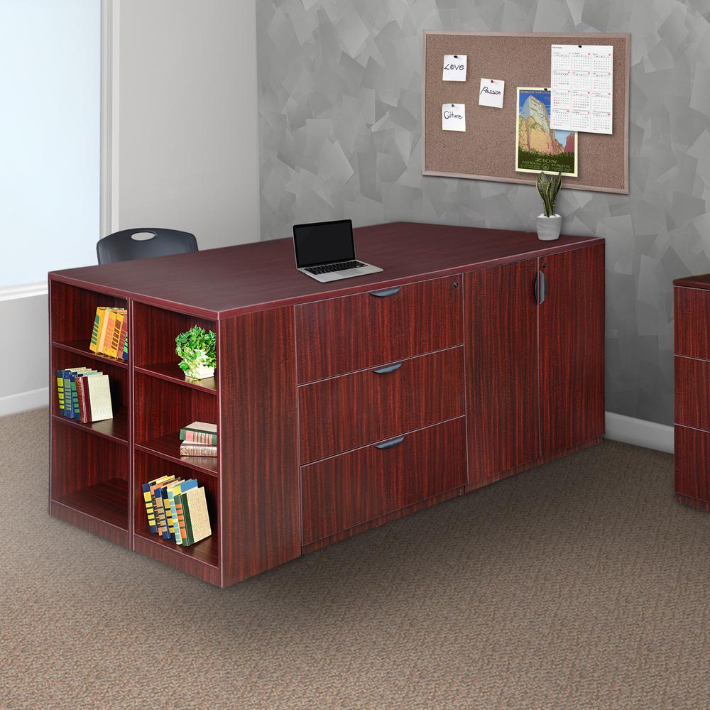 Legacy Stand Up 2 Lateral File/ Storage Cabinet/ Desk Quad with Bookcase End- Mahogany. Picture 2