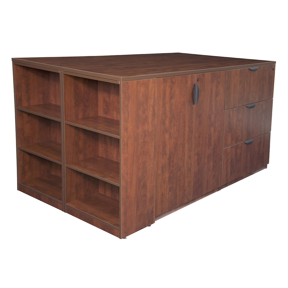 Legacy Stand Up Storage Cabinet/ 3 Lateral File Quad with Bookcase End- Cherry. Picture 1