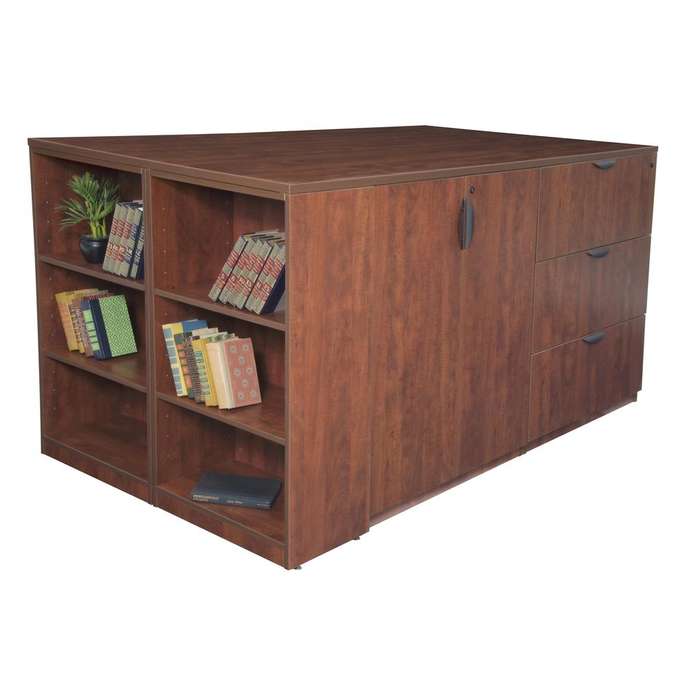Legacy Stand Up 2 Desk/ Storage Cabinet/ Lateral File Quad with Bookcase End- Cherry. Picture 5