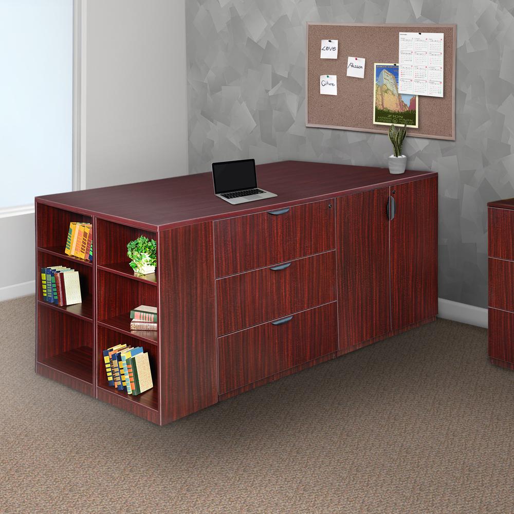 Legacy Stand Up 2 Storage Cabinet/ 2 Lateral File Quad with Bookcase End- Mahogany. Picture 2