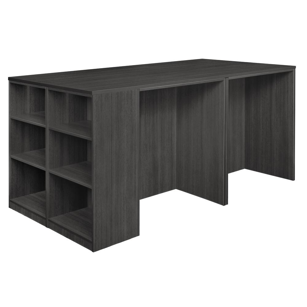 Legacy Stand Up 2 Storage Cabinet/ 2 Desk Quad with Bookcase End- Ash Grey. Picture 3