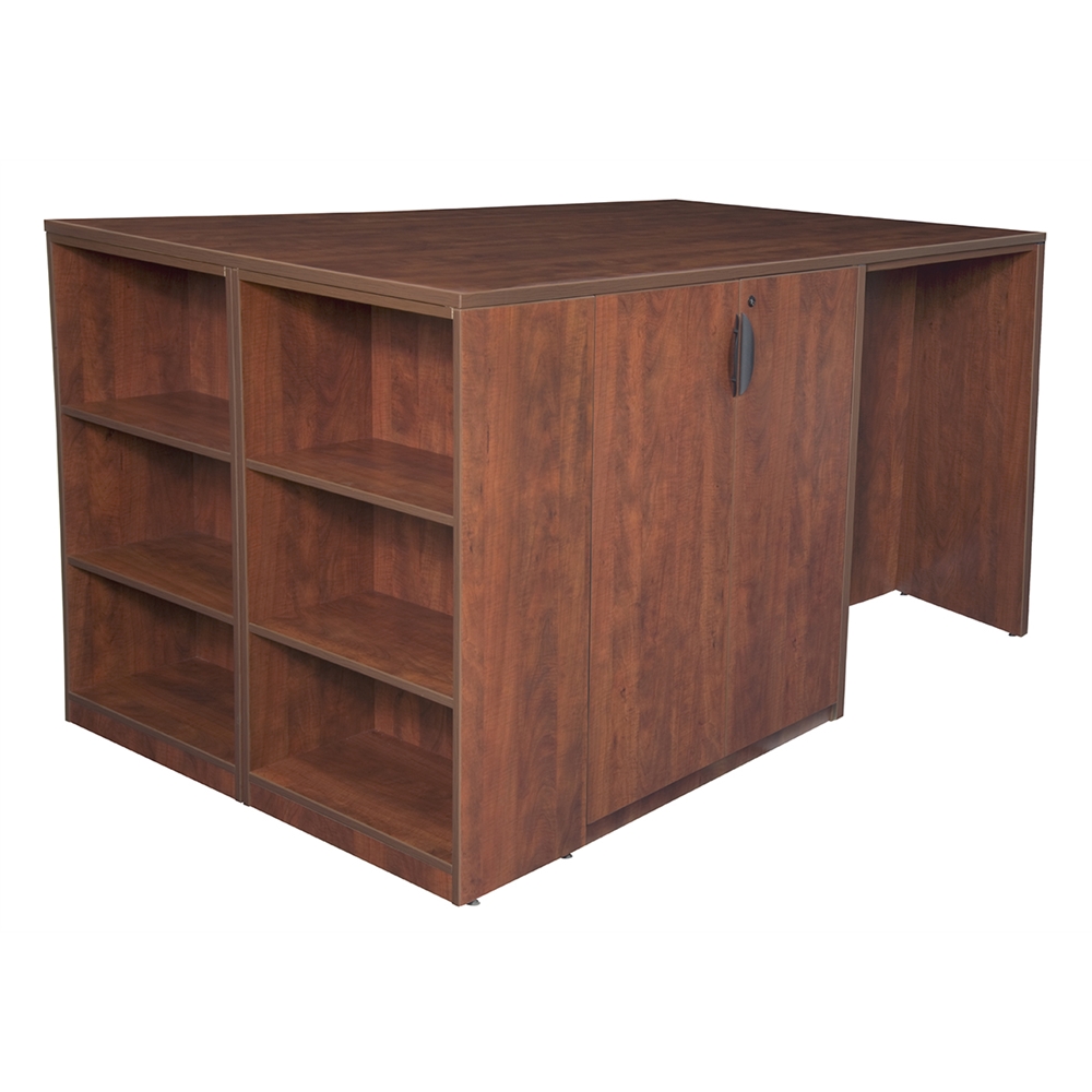 Legacy Stand Up 2 Desk/ Storage Cabinet/ Lateral File Quad with Bookcase End- Cherry. Picture 1