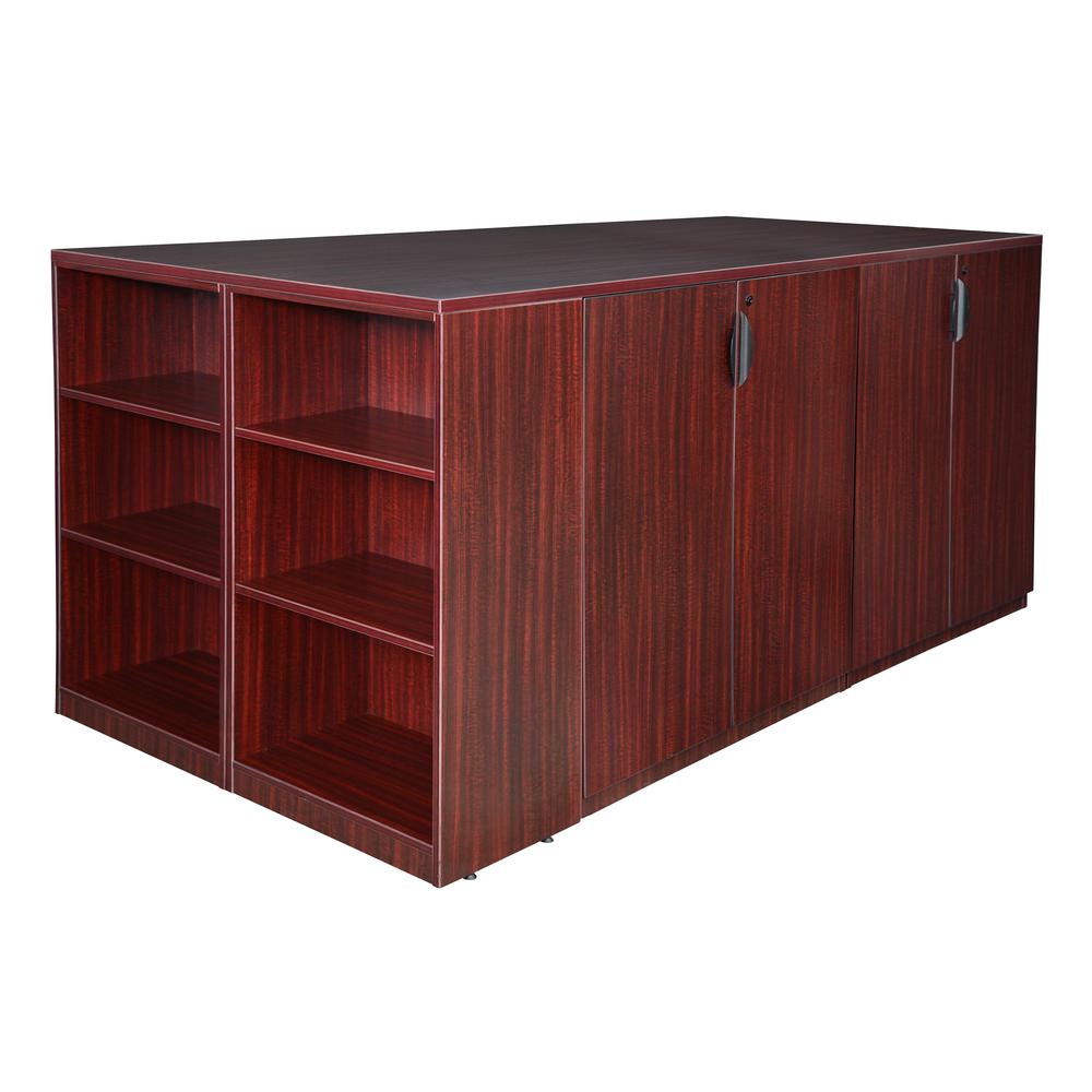 Legacy Stand Up 2 Storage Cabinet/ 2 Desk Quad with Bookcase End- Mahogany. Picture 5