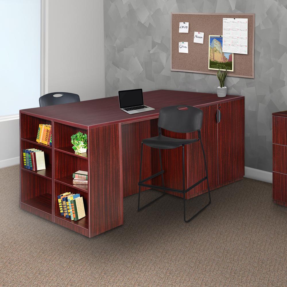 Legacy Stand Up 2 Storage Cabinet/ 2 Desk Quad with Bookcase End- Mahogany. Picture 2