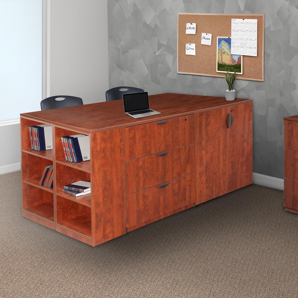 Legacy Stand Up 2 Desk/ Storage Cabinet/ Lateral File Quad with Bookcase End- Cherry. Picture 2