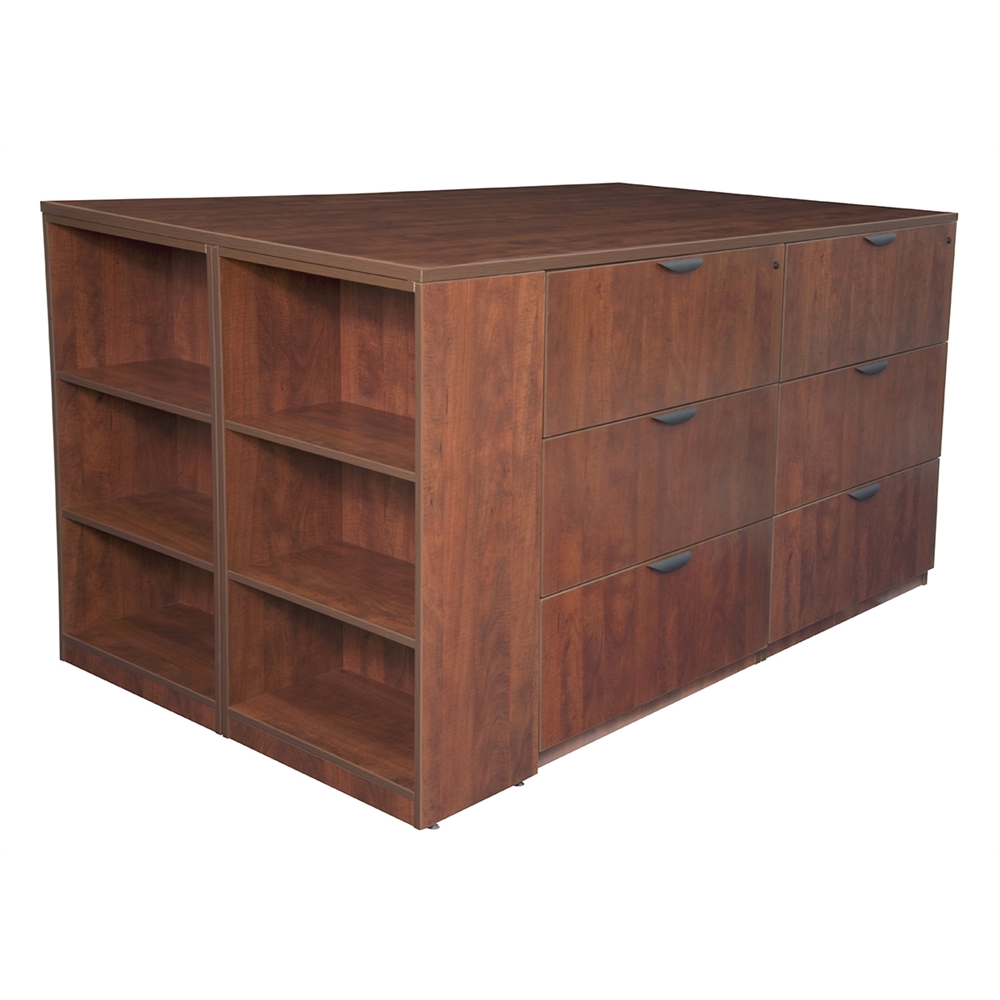 Legacy Stand Up Storage Cabinet/ 3 Lateral File Quad with Bookcase End- Cherry. Picture 2