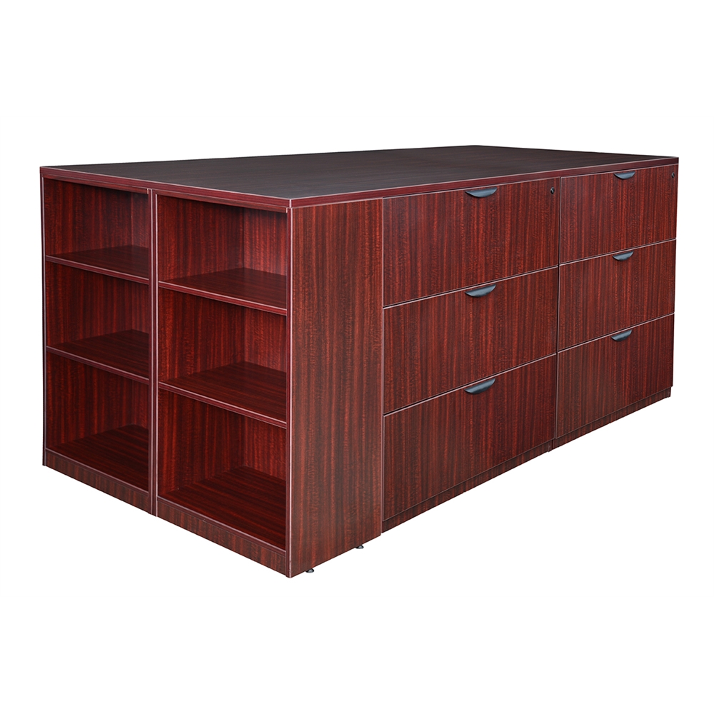Legacy Stand Up 2 Lateral File/ Storage Cabinet/ Desk Quad with Bookcase End- Mahogany. Picture 3