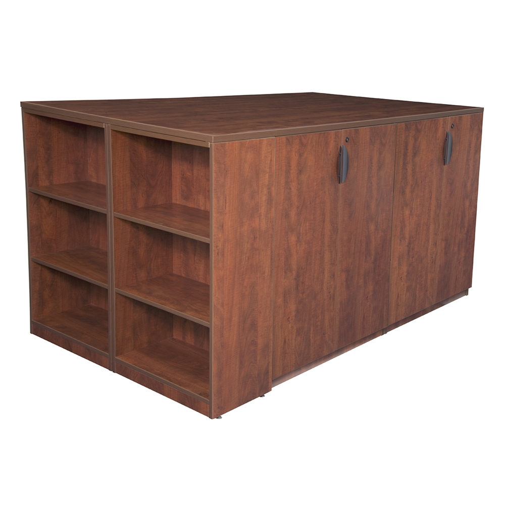 Legacy Stand Up 2 Storage Cabinet/ Lateral File/ Desk Quad with Bookcase End- Cherry. Picture 3